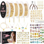 Ecoofor 18K Gold Jewelry Making Kit with Gift Box - 16.6ft 5 Rolls DIY Bracelet & Necklace Chains with 136 Pendants, Jump Rings, Lobster Clasps, Jewelry Pliers & Charm Making Kit, Christmas Gift - color: Jewelry Making Kit with Gift Box