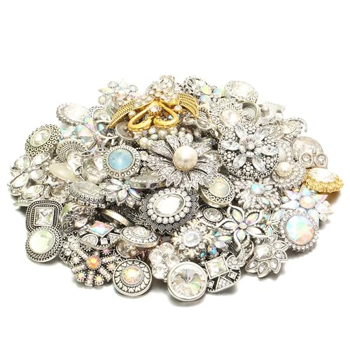 10PCs Mixed Style Rhinestones Snaps Jewelry Charms Buttons 18/20mm for Interchangeable Snaps Jewelry Making Women DIY Button Bracelets Necklaces Rings Brooch Accessories (White) - color: White