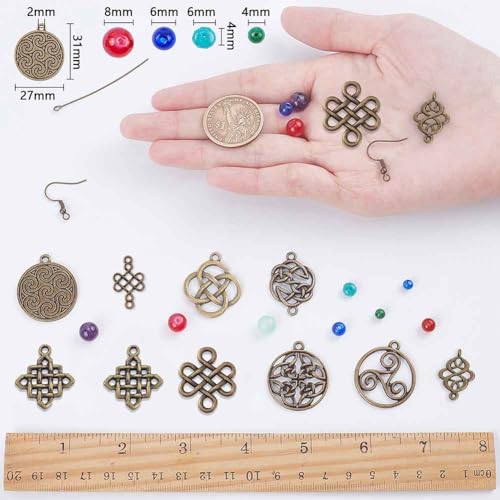SUNNYCLUE 1 Box DIY 10 Pairs Trinity Celtic Knot Earrings Making Kits Alloy Connectors & Glass Beads & Brass Earring Hooks for DIY Jewelry Making Earring Accessories, Antique Bronze - color: Celtic Knot Earring 1