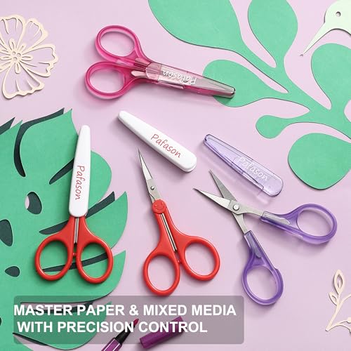 PAFASON Small Craft Scissors Set Straight Precision Fine Tip All Purpose for Scrapbooking Quilting Sewing Knitting Embroidery Cross Stitch Crochet Thread Yarn Paper Fabric Detail Cutting, Safety Case - style: Classic