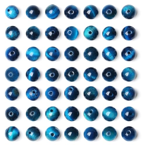 QINJIEJIE 60PCS Aquamarine Tiger Eye Beads 8mm Stone Beads Round Loose Gemstone Bead for Bracelet Beading Crystal Making DIY Necklace Earrings 0.32" - color: Aquamarine Tiger's Eye, size: 60PCS