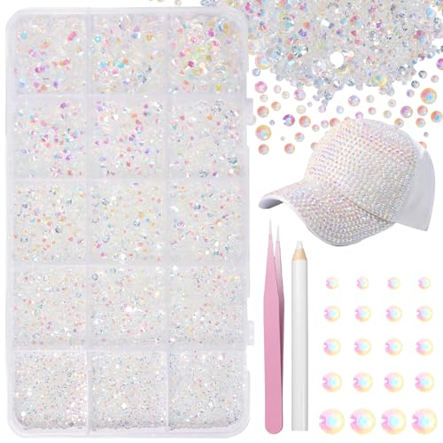 16000 Pcs Resin Clear Rhinestones for Crafting, Flatback Transparent Gems Jelly Rhinestones, Mixed Sizes Bedazzling Crystal with Pickup Tool for DIY Crafts Clothing Tumblers Mugs Shoes Fabric - color: Set-4