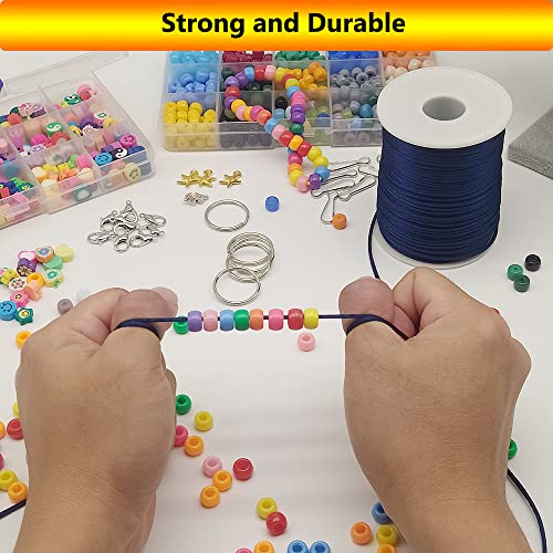 2 mm 330 Feet Satin Nylon Cord String for Jewelry Making Bracelet Necklaces Beading Thread Rattail Macrame Kumihimo Chinese Knot Craft Navy Blue - size: Navy Blue