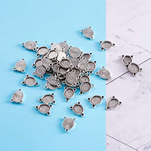 FASHEWELRY 100Pcs Tibetan Style Alloy Oval Bezel Pendant Trays 8x10mm Chandelier Components Links 3 Loops Base Connector Settings for DIY Jewelry Making - color: 8x10mm-100Pcs