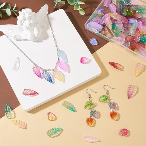 Beadthoven 120Pcs Transparent Glass Leaf Beads Mixed Color Leaf Shaped Crystal Beads Colorful Spring Summer Plant Bead Loose Gemstone Spacers for Jewelry Making DIY Bracelets Necklace Earrings Crafts - color: Leaf 2 styles