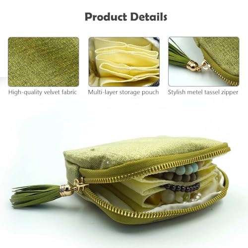 Travel Jewelry Case, Travel Jewelry Organizer, Travel Jewelry Bag with Zipper, Small Travel Jewelry Pouch for Necklaces Bracelets Bangles Rings Earrings Gemstones Storage (green) - color: green