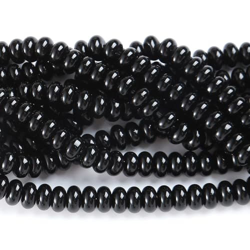 76pcs 5x8mm Natural Stone Black Agate Rondelle Spacer Loose Beads Abacus Disk Stone Round Loose Gemstone Beads for Jewelry Making DIY Bracelet Necklace - color: Black agate Stone, size: 5x8mm Abacus Disk