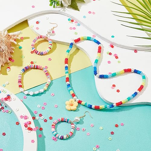 PH PandaHall 4600pcs Flower Heishi Bead 6mm Vinyl Disc Beads Flat Floral Polymer Clay Beads for Hawaiian Earring Choker Anklet Bracelet Necklace Jewelry Making Summer Surfer, Random Color