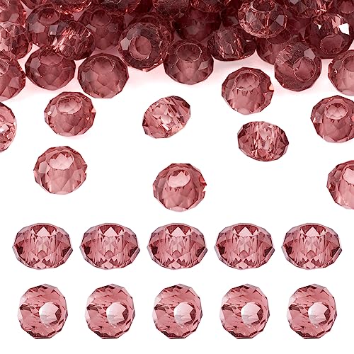 100Pcs Medium Purple Glass Faceted European Beads Crystal Rondelle Large Hole Loose Spacer Beads Slide Charms No Metal Core 14x8mm for DIY Bracelet Necklace Jewelry Making Hole:5mm - color: Medium Purple