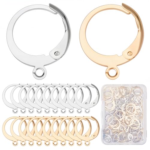 SUNNYCLUE 1 Box 80Pcs 40 Pairs Leverback Earring Hooks Real 18K Gold Plated Stainless Steel Round Lever Back Clasp Huggie Hoop French Ear Wire Leverbacks Hook for Jewelry Making Earrings Findings - color: 80pcs Mixed Material & Color Round Leverback Earri