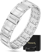 MagnetRX® 3X Strength Mens Magnetic Bracelet – Titanium Magnetic Bracelets for Men – Premium Fold–over Clasp & Adjustable Length with Sizing Tool & Gift Box (Silver) - color: Silver (3X Strength)