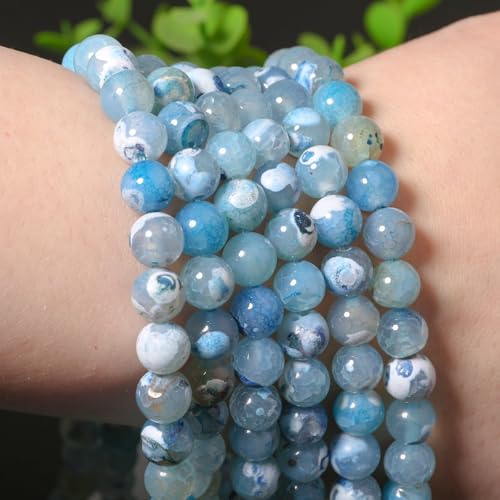 6mm Blue Fire Dragon Pattern Natural Stone Beads Round Loose Beads for Jewelry Making Yochus DIY Beads Bracelet Necklace - color: Blue Fire Dragon Pattern, size: 6mm