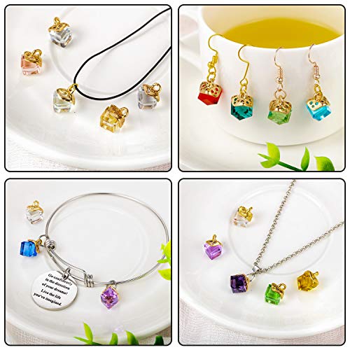 Hicarer 40 Pieces Cubic Crystal Charms Assorted Crystal Birthstone Charms Pendants Handmade Dangle Bead Pendants with 200 Pieces Open Jump Rings for DIY Jewelry Making Necklace Earring Gifts