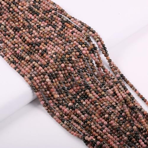 155pcs 2mm Natural Rhodonite Stone Loose Round Beads Gemstone Smooth Samll Spacer Beads for jewerly Making Bracelet Necklace - color: Rhodonite, size: 2 mm