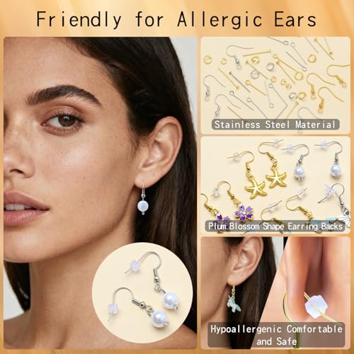 SONGIN Earring Making Kit, 1100 Pcs Jewellery Findings Earring Making Supplies Kit with Ear Hooks Posts Pins Open Jump Rings and 6 Styles Ear Backs (Silver) - color: Silver