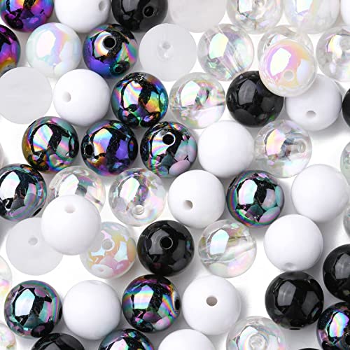 DanLingJewelry 100Pcs 15mm AB Color Round Beads White & Black Acrylic Beads Round Bubblegum Beads Bubble Beads for Jewelry Bracelet Making (MACR-CJ0001-45-CHH) - color: 100pcs - 15mm Round Ⅰ
