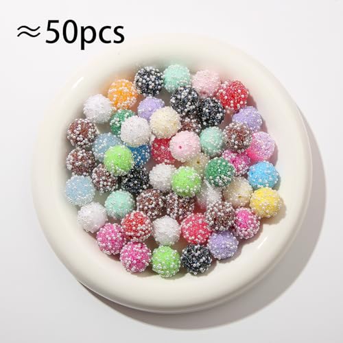 50pcs Acrylic Round Rhinestone Beads, 20mm, Chunky Bubblegum, for Jewelry Making, Large, 2.5mm Hole, 210.0g, 50 Pieces, Style-2 - color: style-2