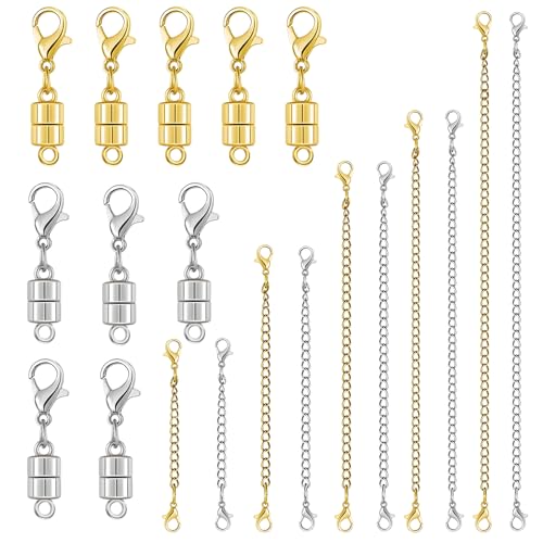 Necklace Extenders and Magnetic Necklace Clasps, Gold & Silver Jewelry Clasps and Closures, Magnetic Clasps and Chain Extenders for Necklaces, Bracelets and Jewelry - color: 20Pcs | Clasps & Chains