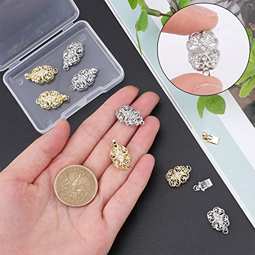 arricraft 8 Sets Filigree Necklace Clasps, Brass Rhinestone Box Clasps Jewelry Slide Clasps for Necklace Bracelet Connectors Knotted Jewelry Making DIY Craft (Platinum & Golden)