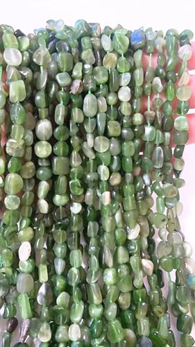 6-8mm Natural Green Canada Jade Nuggets Oval Free Tumbled Pebble Semi Precious Gemstone Loose Stone Beads Approx 15.5 inch for DIY Jewelry Making - color: Green Canada Jade