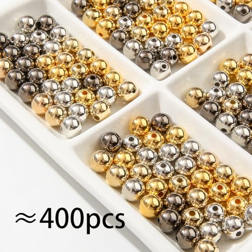 10mm Acrylic Beads 400pcs Golden&Silver&Grey Bead Round Bubble Beads for DIY Craft Jewelry Necklace Making (Golden&Silver&Grey) - color: golden&silver&grey