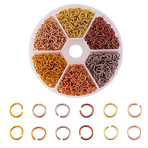 1080Pcs/Box Open Jump Ring 6mm Jump Ring Aluminum Jump Ring Set with Storage Box for Necklace Bracelet Earrings Charm Jewelry Making Connector (180Pcs/Color) - color: Brown Series