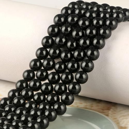 100pcs Natural Stone Beads 8mm Black Onyx Round Genuine Real Stone Beading Loose Gemstone Hole Size 1mm DIY Charm Smooth Beads for Bracelets Necklaces Earrings Jewelry Making Crafts - color: Black Onyx