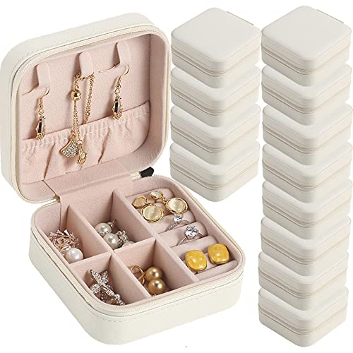 Travel Jewelry Case Bridesmaid Gifts Box,12 Pack Small Jewelry Box Mini Jewelry Organizer,PU Leather Portable Earring Storage Box for Women Girls Bridesmaid Proposal Gifts - color: White