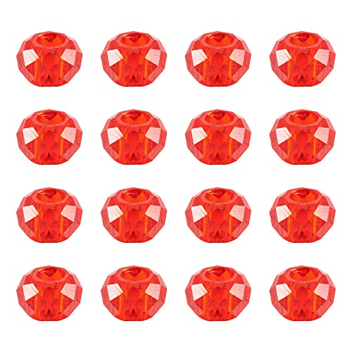 100pcs Red Glass Faceted European Beads Crystal Large Hole Loose Rondelle Spacer Beads Slide Charms No Metal Core 14x8mm for DIY Bracelet Necklace Jewelry Crafts Making Hole:5mm - color: Red