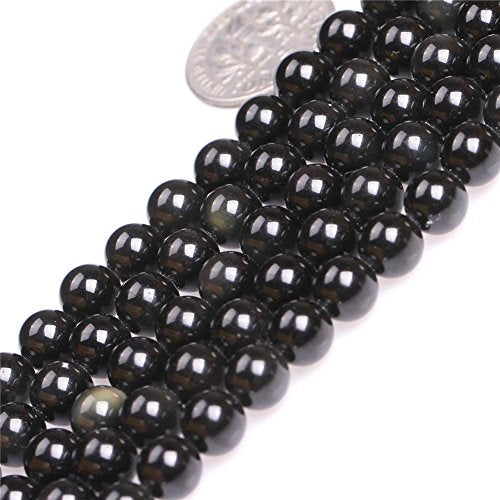 8mm Natural Black Obsidian Beads Round Gemstone Loose Beads for Jewelry Making (45-48pcs/strand) - color: Black Obsidian, size: 8mm
