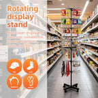 Retail Display Stand 7-Tier 360° Rotating Rack Shelves Retail Show Displays,Adjustable Height & Locking Wheel Store Display for Toys Jewelry Keyring Socking Hats Snacks Nail Accessories (Black,Metal)