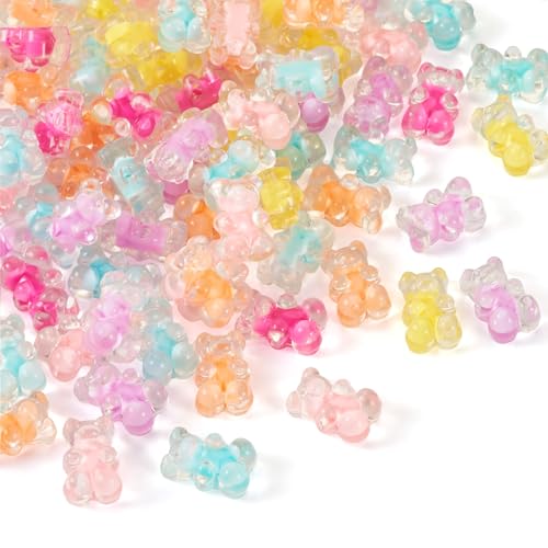 80Pcs Acrylic Gummy Bear Beads Random Color Pastel Fake Animal Gummy Bear Bracelet Beads Flat Back Kandi Bead Bulk for Crafts DIY Jewelry Making Supplies - color: Random #2