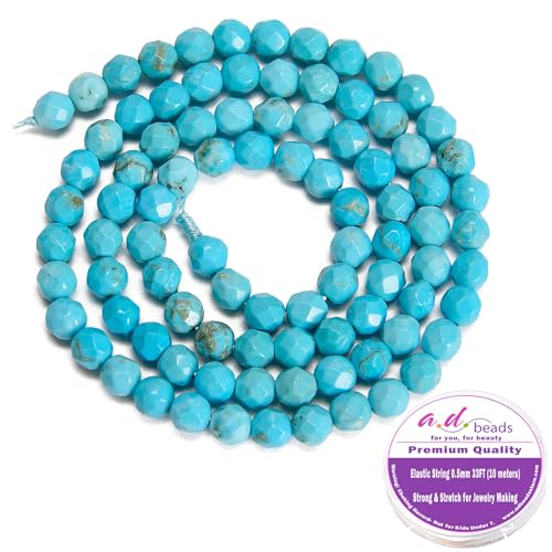 AD Beads Natural Gemstone Diamond-Cut Micro-Faceted 4mm Small Round DIY Necklace Bracelet Jewelry Making Beads (Blue Turquoise) - color: Blue turquoise