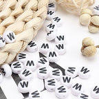 100Pcs Letter Beads 4x7mm White Round Acrylic Alphabet Beads Letter W Beads for Jewelry Making DIY Bracelets Necklaces Key Chains - color: W 100Pcs