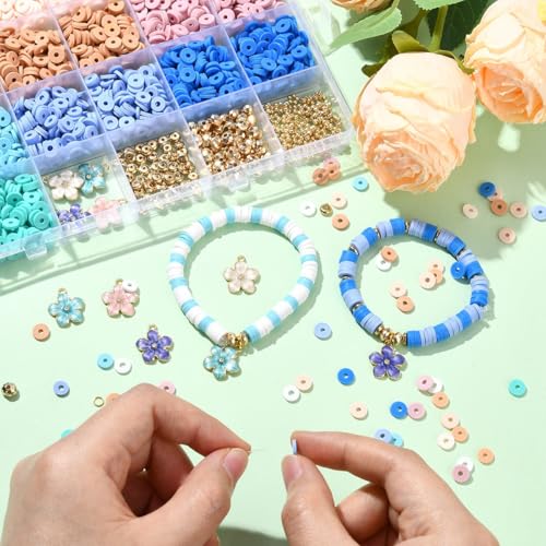 3219 PCS Clay Beads Bracelet Making Kit, Heishi Beads for Jewelry Making, Friendship Bracelet Kit for Adult Necklace Earring DIY with Polymer Clay Material - color: Clay Beads Kit (1 Box with Accessories)-about 3219pcs