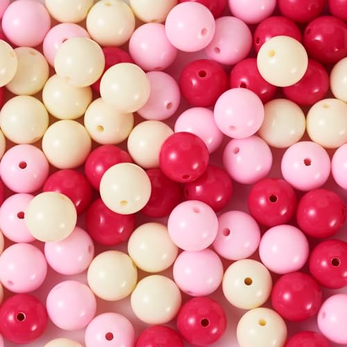 100 Pcs 11.5-12mm Bubblegum Beads Opaque Acrylic Chunky Loose Spacer Round Focal Beads for Jewelry Making Bracelet Necklace Keychain Craft Art Making,Hole:1.8mm,Deep Pink - color: Deep Pink