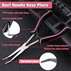 7-Inch Long Reach Bent Needle Nose Pliers Serrated Jaw Bent Long Nose Pliers Extra Long Needle Nose Pliers Jewelry Pliers for Jewelry Making, Wire Wrapping and Object Gripping in Tight Spaces - style: Bent Needle Nose Plier Serrated Jaws