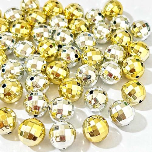 Mixed Lots Acrylic Faceted Bead DIY Beading Hairband Bracelets Necklace Craft Embelishment (Gold+Silver-Faceted) - color: Gold+Silver-Faceted