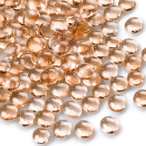 CYS EXCEL Champagne Glass Gemstone Beads Vase Fillers (2 LBS) Flat Marble Beads Multiple Color Choices Aquarium Decor Rocks Floral Stones Decorative Mosaic Glass Gem Pebbles - color: Champagne, size: 2 LBS