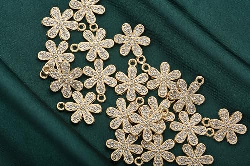 Pack of 20 Rhinestone Charms Gold Plated Pendants Pave Crystal Accessories for Necklace Bracelet Jewelry Making DIY Crafting - color: (Daisy Flower)VID65001
