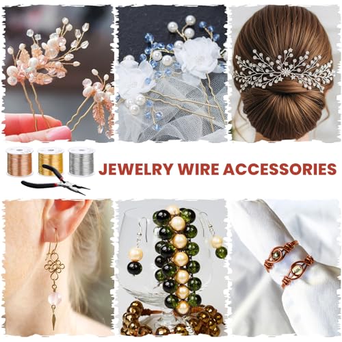 3 Rolls 20 Gauge Wire for Jewelry Making with Pliers, Tarnish Resistant Copper Beading Wire, Bendable Metal Wires for Crafts, DIY Craft Making, 22m per Roll, Gold/Silver/KC Gold
