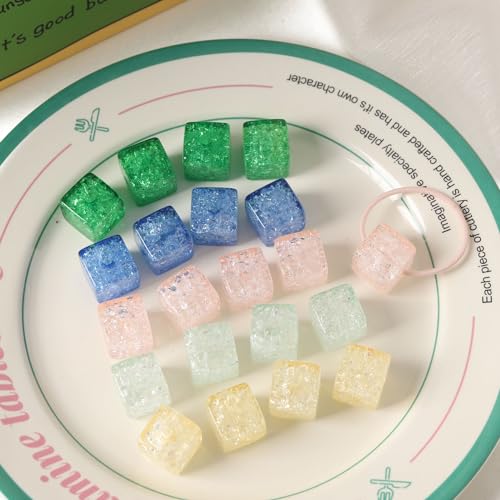 LiQunSweet 100 Pcs 16MM Random Color Transparent Crackle Cube Acrylic Beads Polyhedron Beads for DIY Jewelry Bracelet Crafts Accessory Bag Decoration - color: Crackle Cube Acrylic Beads_100 Pcs