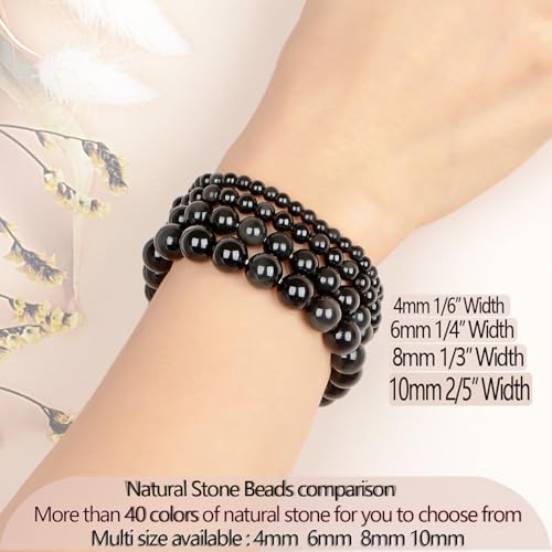 LPBeads Handmade Natural Gemstone Stretch Elastic Bracelet Healing Crystal Round Stone Beads Jewelry Gifts for Women Men - color: Black Obsidian, size: 4mm