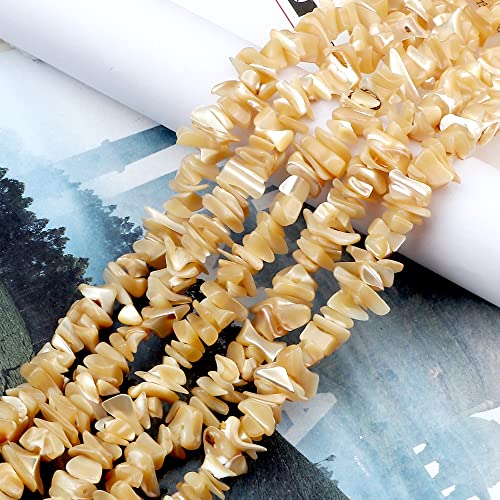 HAAMIIQII 5-8mm Natural Brown Mother of Pearl Shell Chips Irregular Chip Stone Loose Gemstone Beads Energy Healing Beads for Jewelry Making Strand 30 Inch - color: Brown Mother of Pearl Shell