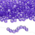 LAIDANLA 1500PCS Acrylic Letter Beads Alphabet White Letters Purple Transparent Round Bead 7×4mm for Jewelry Bracelets Necklaces Key Chains Making - color: N-White Letter Purple Transparent Beads