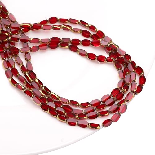 Glass Rice Beads Clear Wine Red 4x6mm 50pcs Faceted Oval Golden Edge Crystal Loose Beads for DIY Craft Jewelry Making - color: Clear Wine Red