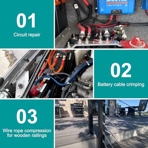 Brileine 10 Tons Hydraulic Crimping Tool with 9 Dies - Battery Cable Crimper Tool & Wire Rope Crimping Tool for 12 to 2/0 AWG, 1/16" 1/8" 3/16" Stainless Steel Cable Railing Tool