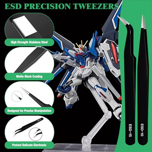 17Pcs Hobby Model Basic Tool Kit Contains Flush Pliers, Mini File, Crafting Knife with Replacement Blades, Tweezers, Professional Modeling Building Fixing Set for Gundam