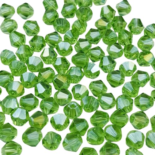 200pcs 6mm Bicone Crystal Glass Beads Faceted Bicone Crystal Beads Bulk Glass Spacer Beads for Bracelets Necklace Pendants Earrings DIY Jewelry Craft Making(Light Green AB) - color: Light Green AB, size: 6mm