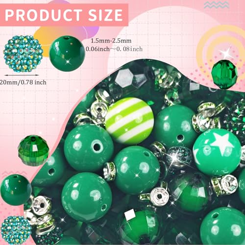 106 Pcs 20mm Beads for Pens Making with Rondelle Spacer Beads Dark Green Acrylic Focal Bubblegum Bead Crystal Round Sparkly Chunky Bead for Pens Beadable Keychain DIY Craft Jewelry Making Supplies - color: Dark Green